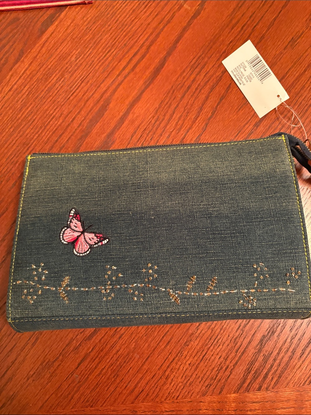 New! Celebrity Denim Clutch with Yellow Stitching